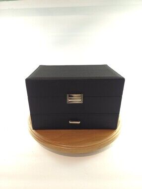 Dajasan Black Faux Leather 3-Tier Jewelry Box Organizer